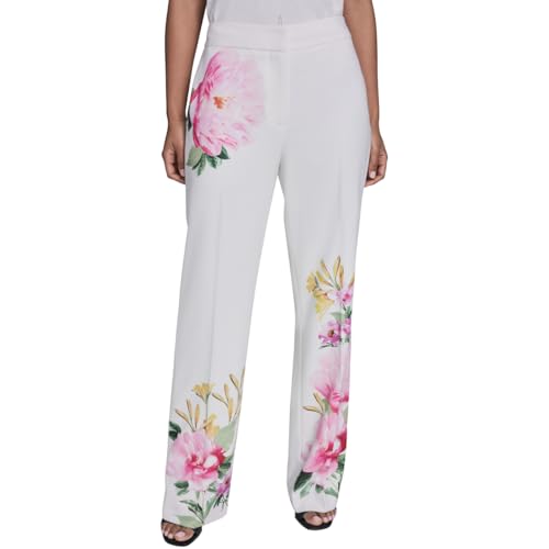 KARL LAGERFELD Paris Women's Printed Floral Pant, Soft White, 14