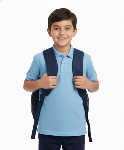 Image of unik Boy's Premium Quality Pique Polo Uniform Shirt Short Sleeve White Sky Blue Navy Hunter Green Burgundy Black Red
