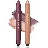 Shadow Liner 2 In 1 Eyeline, 2-in-1 Shadow Liner Eyeshadow Stick Set to Make Light Eyes Pop Natural Eye Makeup Long-Lasting（Champagne Gold + Purple）