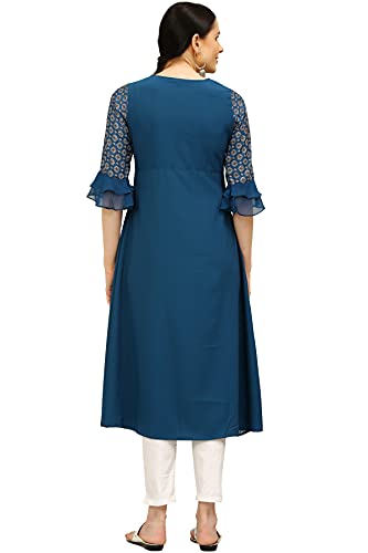 Image of Crepe Regular Kurta (Women Teal 4XL)