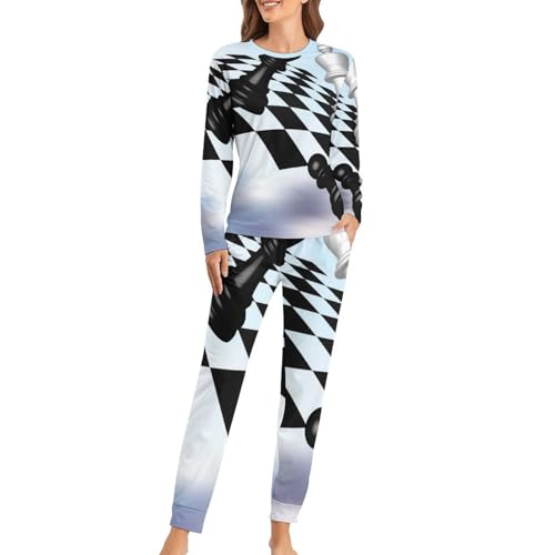 Pyjama femme avec t-shirt manches longues vêtement de nuit pantalon sleepwear