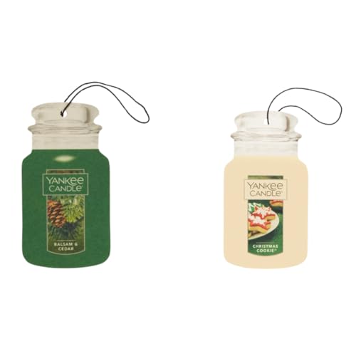Image of Yankee Candle Classic Paper Car Jar Air Freshener, Hanging Car Freshener, Long Lasting Car Fragrance, Balsam & Cedar, Christmas Cookie, 5 Each (Variety Pack)