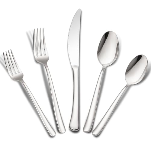 Aisoso 60-Piece High-End Silverware Set with Forks Spoons and Knives, Stainless Steel Serving Utensils for 12 with Mirror Finished Handle, Durability and Dishwasher Safe for Restaurant, Weddings