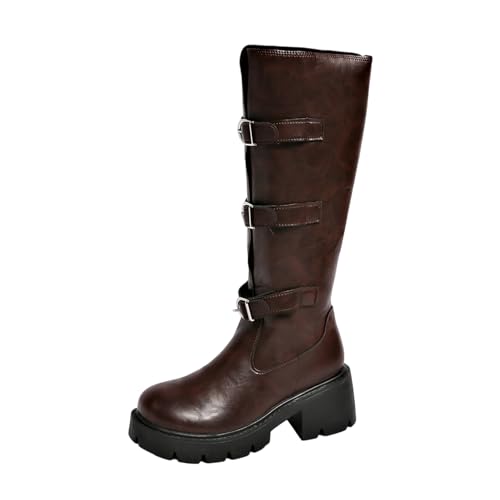 Bottes longues décontractées pour femme à talon épais et boucles d'automne