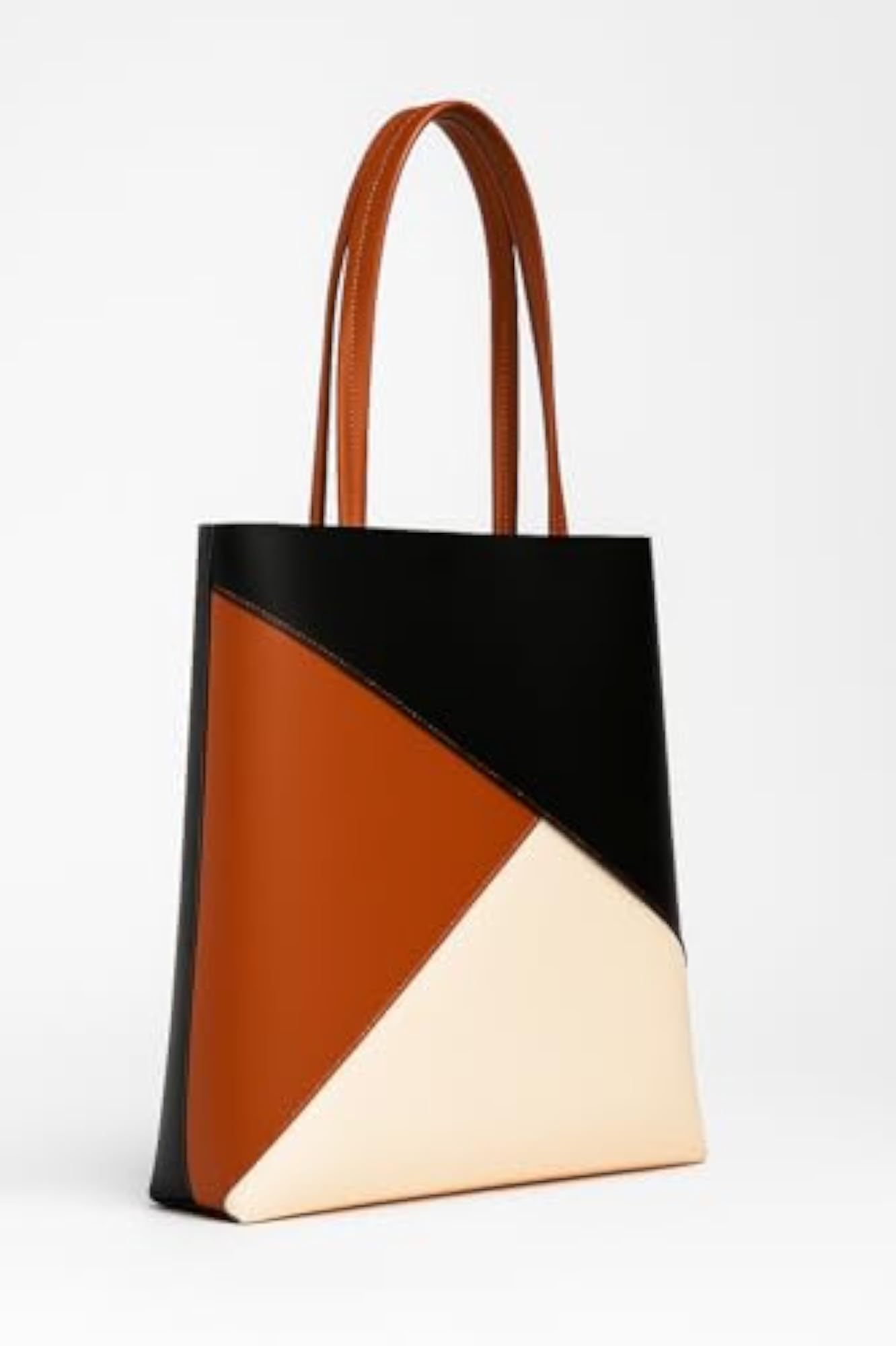 2 Way Leatherette Tote Bag, Geometric Color Block