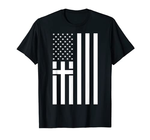 Divertido regalo de cruz de bandera americana para hombres cristianos de EE. UU Camiseta