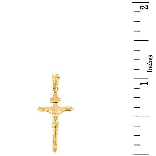 Solid 14k Yellow Gold Linear Cross INRI Crucifix Charm Pendant (1.15")2