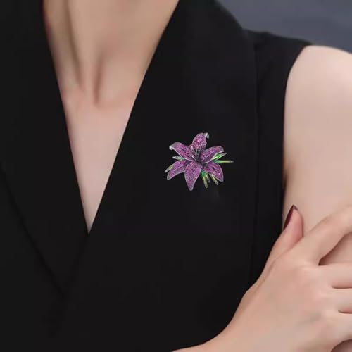 Image of Lily Flower Wedding Statement Brooch Art CZ Lapel Pin Austrian Crystal Leaf Bouquet Clusters Brooches Elegant Dress Suit Sweater Accessories for Women Ladies Party Prom Xmas Jewelry Gift