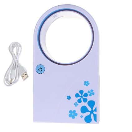 Mini Portable Bladeless Fan No Leaf Air Conditioner w/ USB Cable Desktop Blue