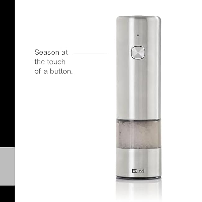 AdHoc Electric Salt & Pepper Grinder - Spice Grinder with One-Button Operation - Mill with CeraCut Ceramic Grinders - Uses SilentDrive for Quiet Operation - Battery Powered Spice Grinder - Mini