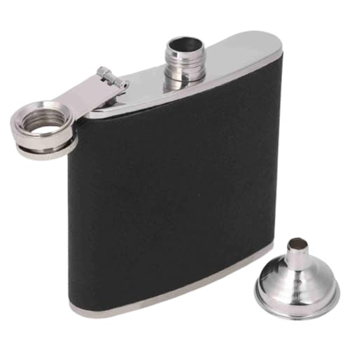 150 Ml Fiaschetta per Liquori, In Acciaio Inox a Prova Di Perdite, Fiaschetta Tascabile Fiaschetta Whisky Con Imbuto E Copertura in Pelle Nera per Vino Whisky Alcolico (5 Oz)