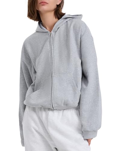 PrettyGuide Women's Zip Up Hoodies Casual Long Sleeve Fleece Cropped Sweatshirts Jackets with Pocket2