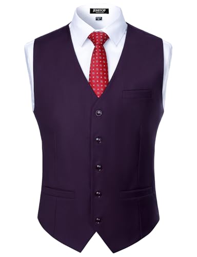 JEMITOP Mens Classic Slim Fit Dress Vest Formal Wedding Prom Business Tuxedo Suit Vest Waistcoat with Pocket Purple L