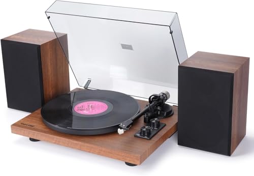 Tocadiscos de vinilo con altavoces de 40 W, sistema de alta fidelidad, reproductor de discos de vinilo Bluetooth con cartucho magnético AT-3600L, contrapeso ajustable, grabación USB y parada