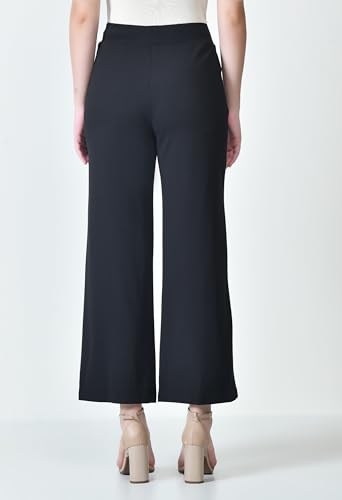 Image of Women's High Waist Straight Fit Trousers,Solid Korean Stretchable Pants for Women, Regular Fit Elastic Waist Full Length Formal Trouser,Casual,Office Wear