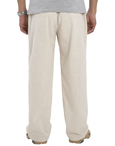 Bonnorth Men's Linen Loose Drawstring Elastic Waist Wide Leg Solid Casual Pants3