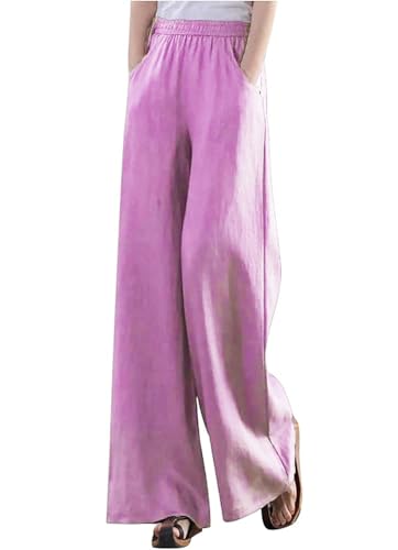 Image of KOTTY Women's Crumble Fabric High Waist Solid Color Drawstring Wide Leg Trousers Loose with Pockets