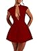 LuFeng Women's Summer Sexy Cap Sleeve Deep V Neck Zipper A-line Mini Dress Hollow Bodycon Night Out Party Dress Red
