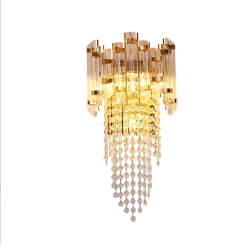 Applique murale de luxe en cristal perles multicouches et luminaire doré salon