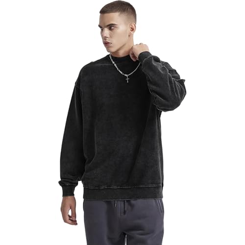 Oversized Vintage Crewneck Sweatshirt Men Acid Wash Cotton Baggy Trendy Streetwear Long Sleeve Shirts Pullover Tops2