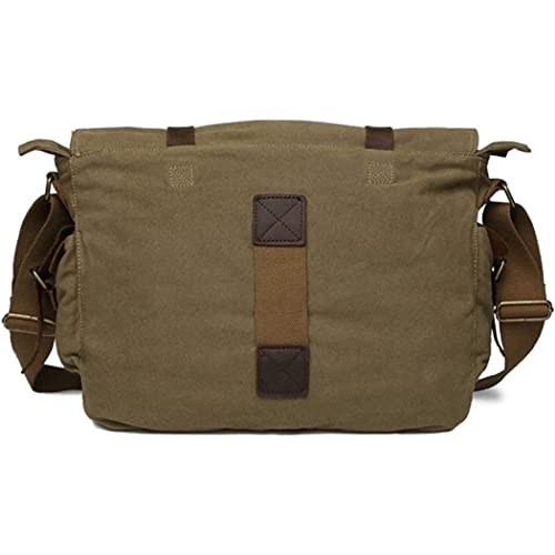 Bolso bandolera de cuero y lona 32cm verde militar miniatura 3
