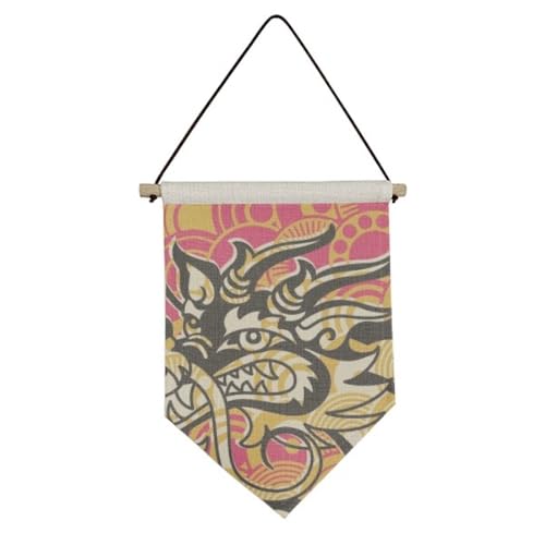 Drapeau asiatique dragon chinois toile noire tenture murale suspendue décoration intérieure
