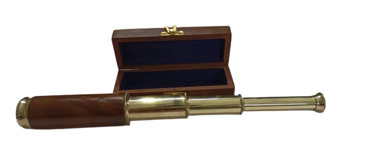 Spyglass Wooden Pipe Brass Collapsible Hand Telescope with Wooden Box Small Vintage Pirate Decor Brass Decorative Telescope 16'' - Antique Collectibles