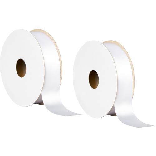 Offray 454013 7/8 Wide Single Face Satin Ribbon for Gift Wrapping Decoration and Crafts Two Pack of 6-Yard Spools White