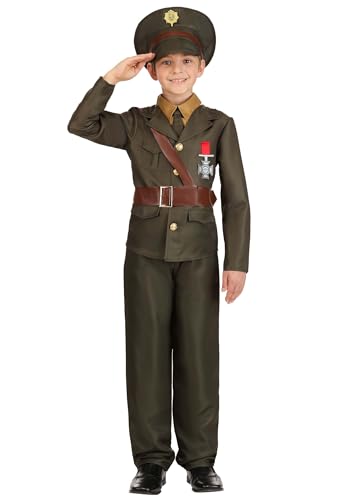 Kid's Army Officer Costume with Military Uniform & Hat - Boy's Soldier Dress-Up Uniform for Halloween, Plays & Cosplay Medium