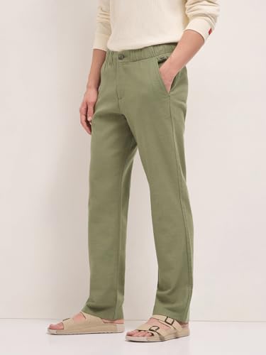 Image of Men's Grey Cotton Straight Fit Casual Trouser