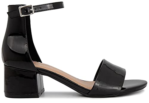 Image of LONDON FOG Women's Nikki Low Two Piece Block Heel Dress Shoe Ladies Ankle Strap Pump Sandal