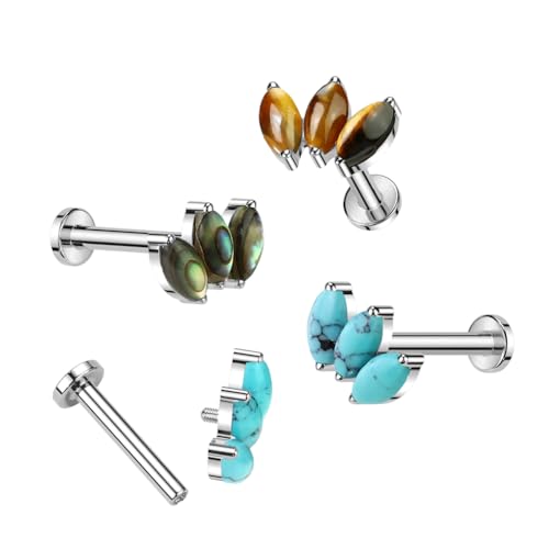 Pierced Owl 16GA ASTM F-136 Implant Grade Titanium Internally Threaded Triple Marquise Natural Stone Flat Back Stud3
