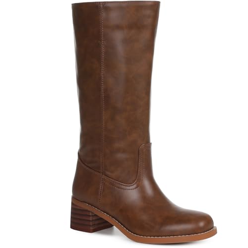 Image of Women's Knee High Boots, Comfortable Square Toe Faux Leather Boot Fashion Long Tall Boots for Riding Chunky High Heeled Dress /Casual Boot
