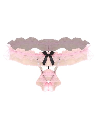 TiaoBug Slip Hombre Ropa De Noche Calzoncillos Bikini Tanga Sin Espalda Cintura Baja Calzoncillo Pijama Fiesta Rosa Talla única