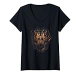 Womens Cool Tattoo Style Tiger Face Wildlife Animal (V.353) V-Neck T-Shirt