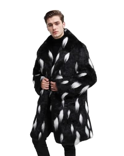 Image of UMREN Mens Warm Leopard Faux Fur Coats Jacket Long Luxury Overwear Parka Cardigans