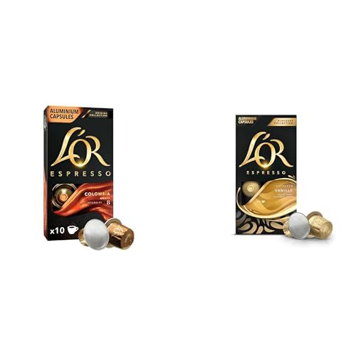 L'OR Seti | - Espresso Kahve - Colombia - Origins Collection - Yoğunluk 8 - Turunçgil Notaları - x 10 Alüminyum Kapsül x1 + Kap Vanilya Aromalı 10 Adet x1