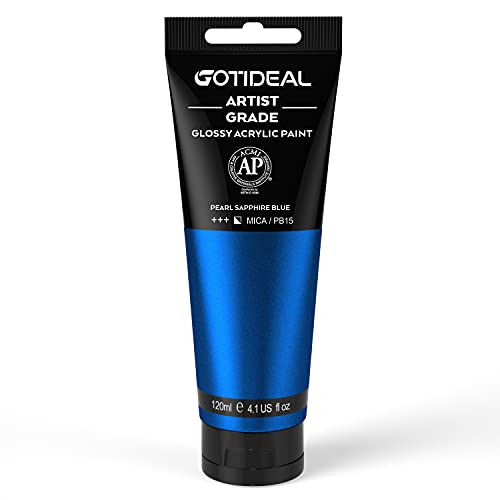GOTIDEAL Metallic Acrylic Paint Pearl Sapphire Blue Tubes(120ml 4.1 oz) Royal Blue Acrylic Paint Non Toxic Rich Pigments for Painters Adults & Kids Ideal for Canvas Wood Clay Ceramic Craft Supplies