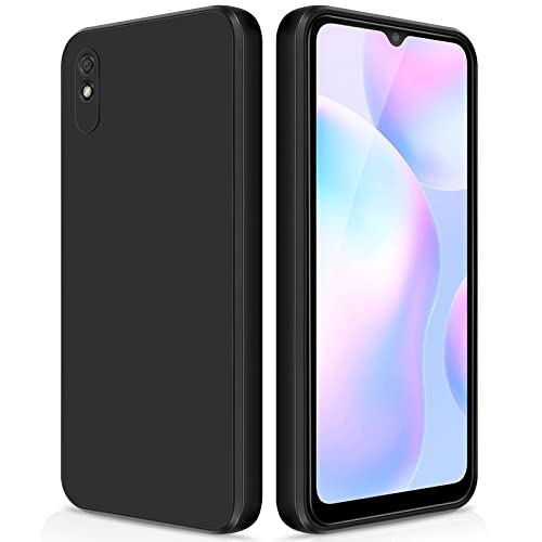 GiiYoon Coque pour Xiaomi Redmi 9A/Xiaomi Poco M2 Case en Silicone, Coque Antichoc Etui Housse Silicone Ultra-Mince avec Couche Intérieure en Fibre et Protection pour Caméra, Noir Cover