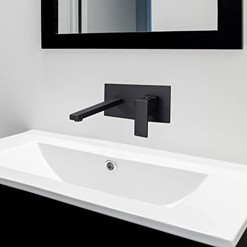 Eglgcc Matte Black Bathroom Vessel Sink Faucets Wall Mount Single Handle Brass Basin Mixer Tap Hot And Cold Long Spout Modern Lavatory Bathtub Faucet Rough In Valve Included #TOP1