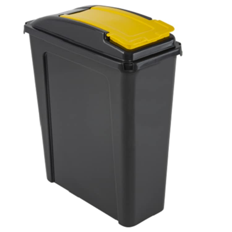 JMS Create Smile 25L Plastic Indoor Slimline Recycle Bin with Colour Coded Flap Lid For Home Kitchen Bathroom (Yellow)