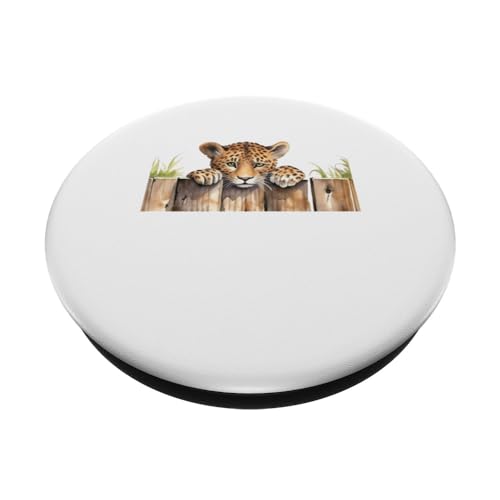 funny peeking zoo animal leopard PopSockets Swappable PopGrip, Black - Image 2