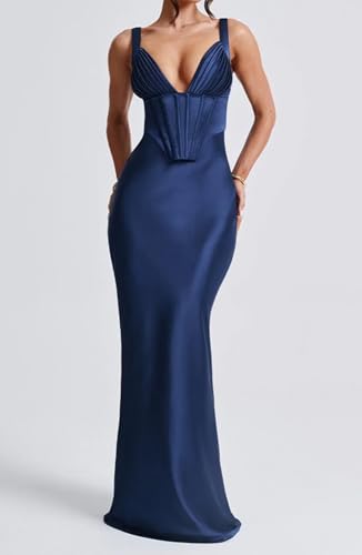 Satin Bridesmaid Dresses for Wedding Corset Prom Dresses 2025 V Neck Formal Evening Gowns for Women3