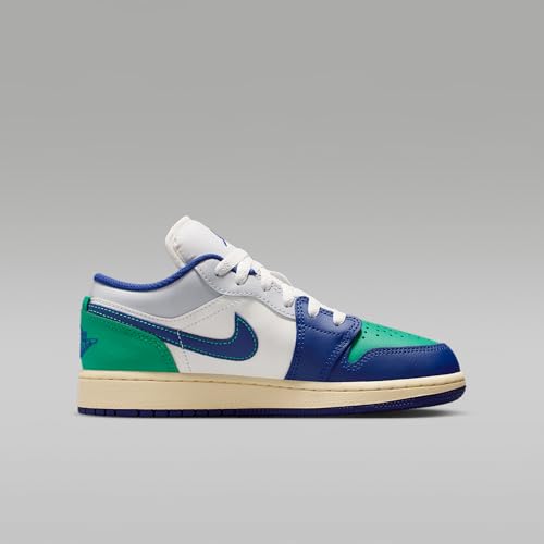 Air Jordan 1 Low Big Kids' Shoes (Sail/Stadium Green/Neutral Grey/Deep Royal Blue) Size 6.53