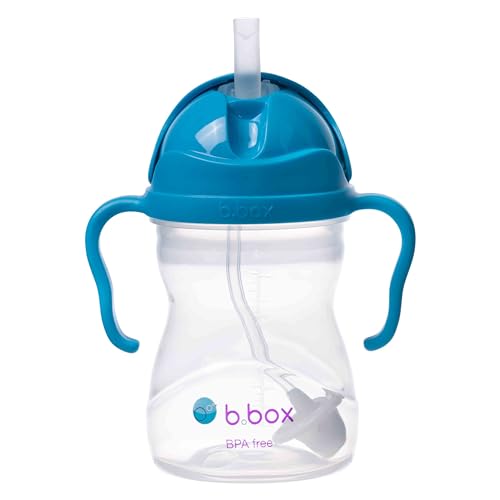b.box Sippy Cup with Innovative Continuous Flow Weighted Straw Cup, Baby Straw Cup, Drink from any Angle, Easy-Grip Handles, 8oz, 6 months+, Cobalt