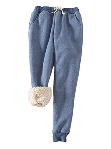 Minetom Invernali Caldi Pantaloni Sportivi per Donna Invernali Termici Fodera in Peluche Jogging Leggings con Tasche Coulisse C Blu S