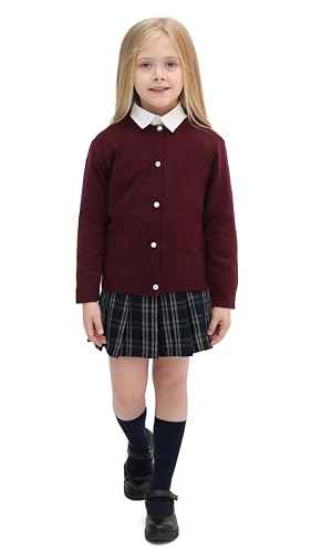 Lilax Little Girls' Knit Basic Cardigan, Long Sleeve Button Up Sweater3