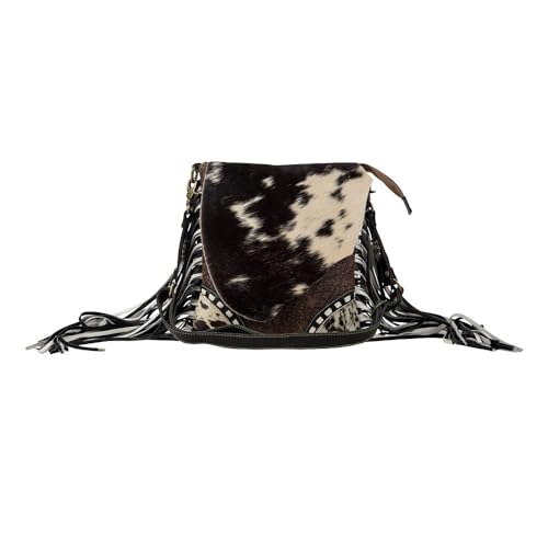 Myra Bag Corral Cowhide Purse - Western Purses for Women, Womens Purses with Hair-On Hide and Black and White Leather Fringe3