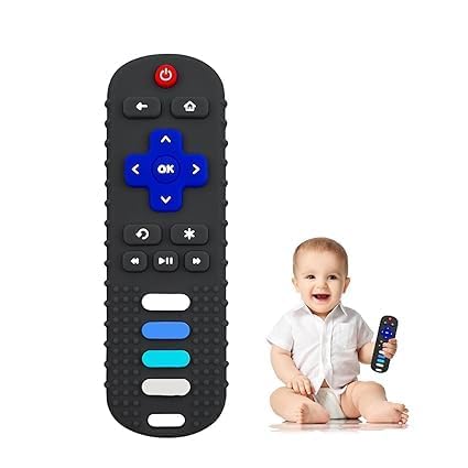 Remote Control Shape Teether Toy for Babies 6-12 Months, Silicone Sensory Teething Toy with Soft Chew Keys, BPA Free Montessori Development Toy for Infants, Newborn & Toddlers (ONEBLACK)-image-14