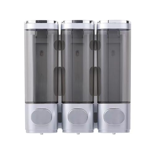 SOONHUA Shampoo and Conditioner Dispenser, Shower Soap Dispenser with 3-Chamber, No Drill Shampoo Shower Gel Dispenser Lotion Container with Lockable Top Lid for Bathroom